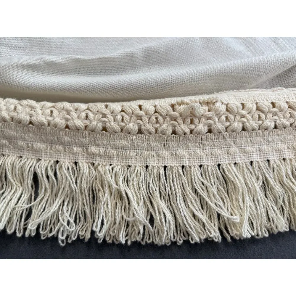 Cream Round Crochet Fringe Boho Farmhouse CottagecoreTablecloth 60 Inch Diameter
